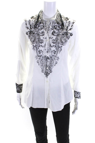 Etro Womens Abstract Print Collared Buttoned Long Sleeve Top White Size EUR38