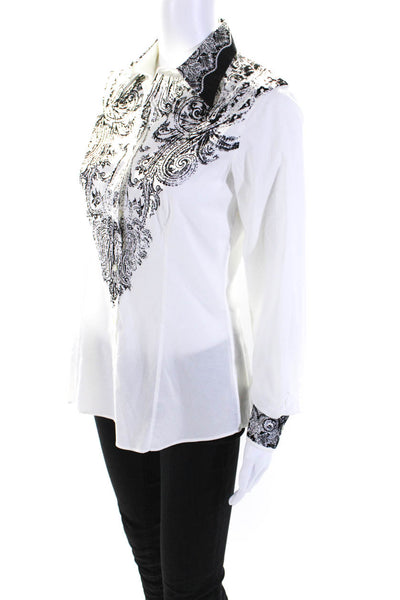 Etro Womens Abstract Print Collared Buttoned Long Sleeve Top White Size EUR38