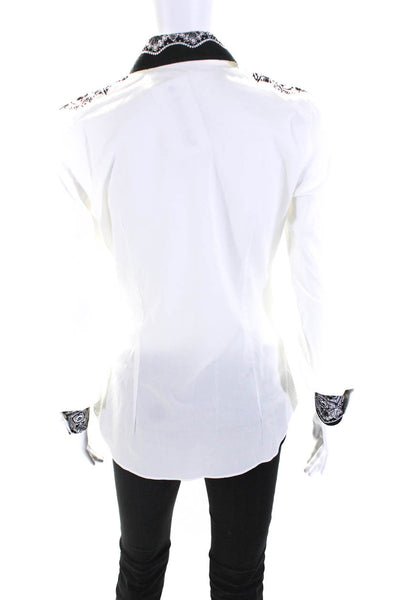 Etro Womens Abstract Print Collared Buttoned Long Sleeve Top White Size EUR38