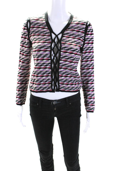 Missoni Womens Wool Striped Textured Cut-Out Long Sleeve Top Pink Size EUR40