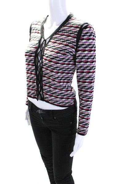 Missoni Womens Wool Striped Textured Cut-Out Long Sleeve Top Pink Size EUR40