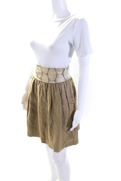 Lauren Moffatt Womens Linen Geometric Glitter Studded A-Line Skirt Gold Size 0