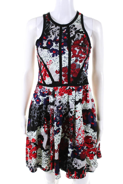 Parker Womens Darted Floral Print Double Zipped Fit & Flare Dress Red Size S