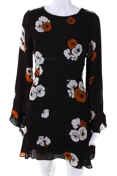 Cupcakes And Cashmere Womens Floral Low Back Flare Sleeve Dress Brown Size 0