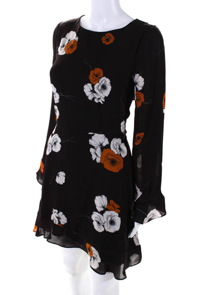 Cupcakes And Cashmere Womens Floral Low Back Flare Sleeve Dress Brown Size 0