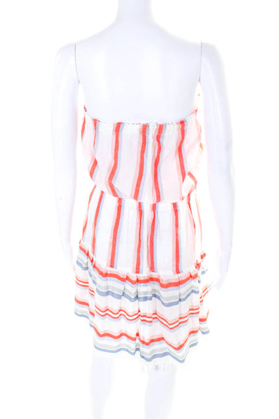 Lem Lem Womens Cotton Striped Print Ruched Tiered Frayed Dress White Size M