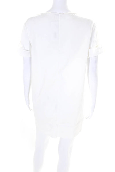 Prada Womens White Cotton V-Neck Short Sleeve Pockets Shirt Dress Size 42