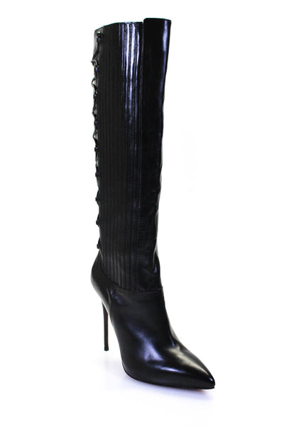 Cesare Paciotti Womens Leather Pointed Toe Knee High Boots Black Size 41 11