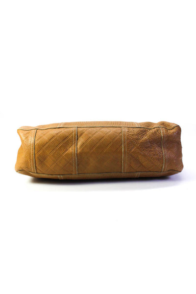 Prada Womens Embossed Leather Rolled Handle Zip Top Tote Handbag Tan