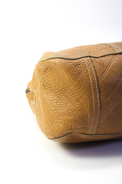 Prada Womens Embossed Leather Rolled Handle Zip Top Tote Handbag Tan
