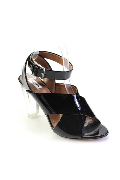 Alaia Womens Patent Leather Strappy Open Toe Ankle Strap Heels Black Size 39 9