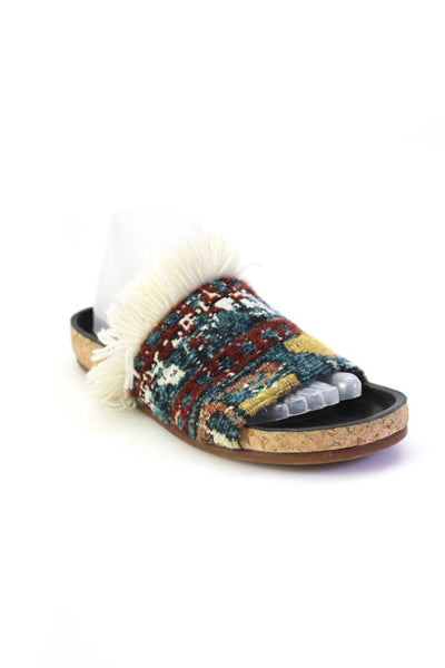 Chloe Womens Woven Fringe Trim Slide On Sandals Slides Multicolor Size 39 9