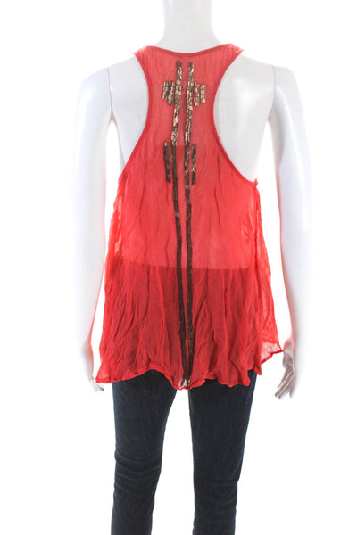 Free People Womens Orange Beaded Scoop Neck Sleeveless Tank Top Size S