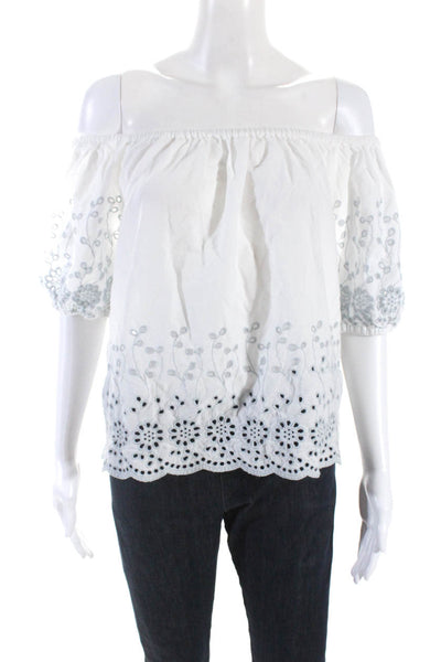 See by Chloe Womens White Eyelet Off Shoulder Short Sleeve Blouse Top Size 38