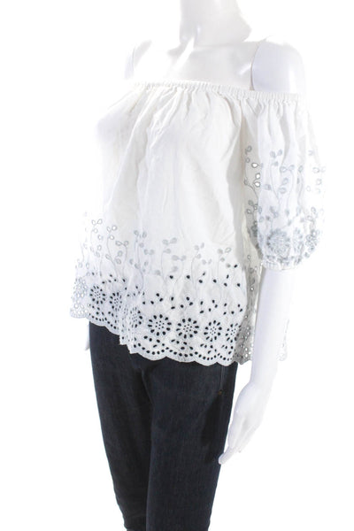 See by Chloe Womens White Eyelet Off Shoulder Short Sleeve Blouse Top Size 38