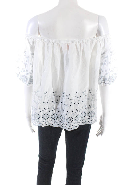 See by Chloe Womens White Eyelet Off Shoulder Short Sleeve Blouse Top Size 38