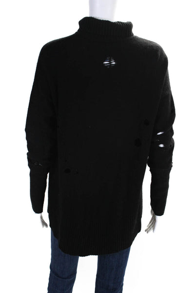 Autumn Cashmere Womens Oversize Distressed Turtleneck Sweater Black Size Medium