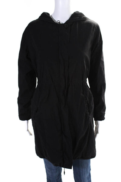 Lacausa Womens Long Fleece Lined Hooded Anorak Jacket Black Size Small