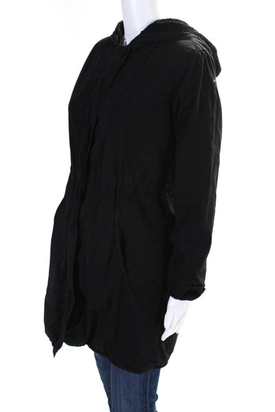 Lacausa Womens Long Fleece Lined Hooded Anorak Jacket Black Size Small