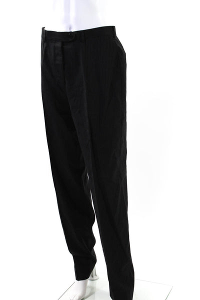 Giorgio Armani Classico Womens Pinstriped Pant Suit Black Wool Size EUR .44