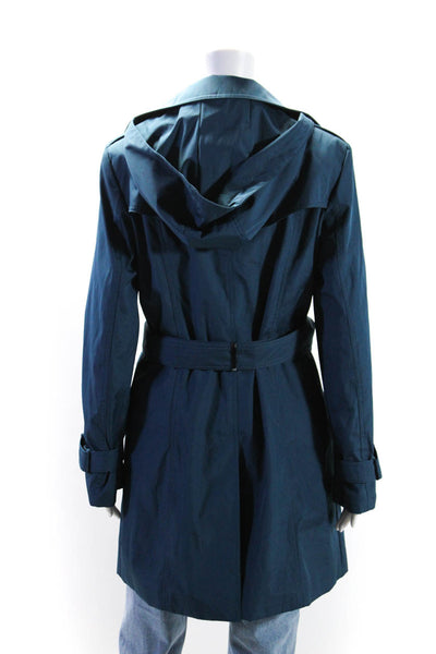 Calvin Klein Womens Buttoned Long Sleeve Belted Collared Trench Coat Blue Size S