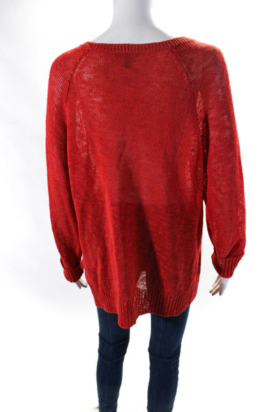 Eileen Fisher Womens Linen Long Sleeves V Neck Sweater Red Size Large