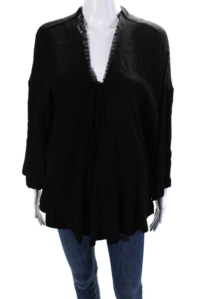 IRO Womens Lace Detail V Neck Lace Up Emilda Blouse Black Size EUR 42