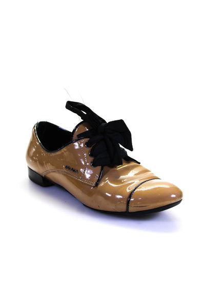 Prada Womens Patent Leather Cap Toe Ribbon Tied Oxfords Yellow Size EUR37.5
