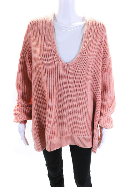 T Alexander Wang Womens Cotton Thick-Knit V-Neck Sweater Peach Orange Size L