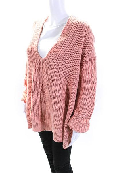 T Alexander Wang Womens Cotton Thick-Knit V-Neck Sweater Peach Orange Size L