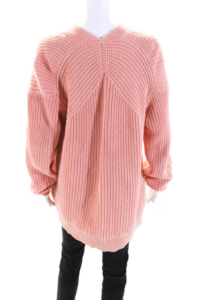 T Alexander Wang Womens Cotton Thick-Knit V-Neck Sweater Peach Orange Size L