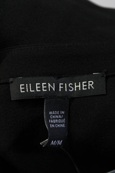 Eileen Fisher Womens Long Sleeve Round Neck Split Hem Tunic Blouse Black Size M