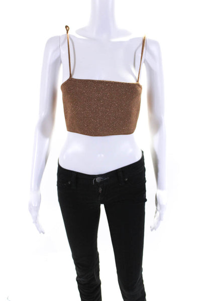 ALC Womens Spaghetti Strap Square Neck Metallic Knit Crop Top Brown Size XS