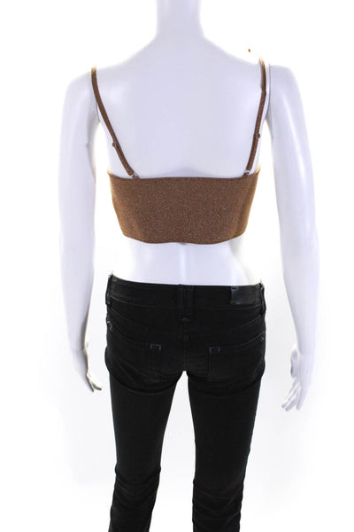 ALC Womens Spaghetti Strap Square Neck Metallic Knit Crop Top Brown Size XS