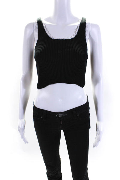 Ayni Womens Scoop Neck Ribbed Knit Cropped Tank Top Black White Size Small