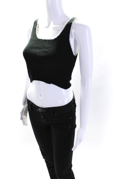 Ayni Womens Scoop Neck Ribbed Knit Cropped Tank Top Black White Size Small