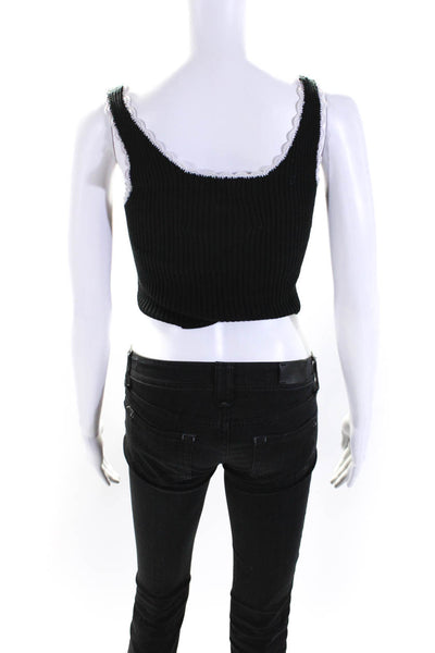 Ayni Womens Scoop Neck Ribbed Knit Cropped Tank Top Black White Size Small