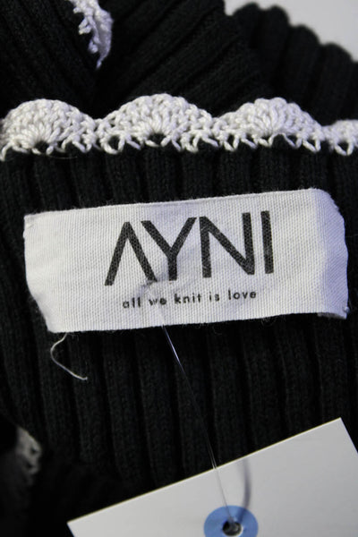 Ayni Womens Scoop Neck Ribbed Knit Cropped Tank Top Black White Size Small