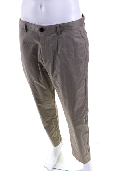 Theory Mens Zipper Fly Straight Leg Chino Trouser Pants Brown Cotton Size 33
