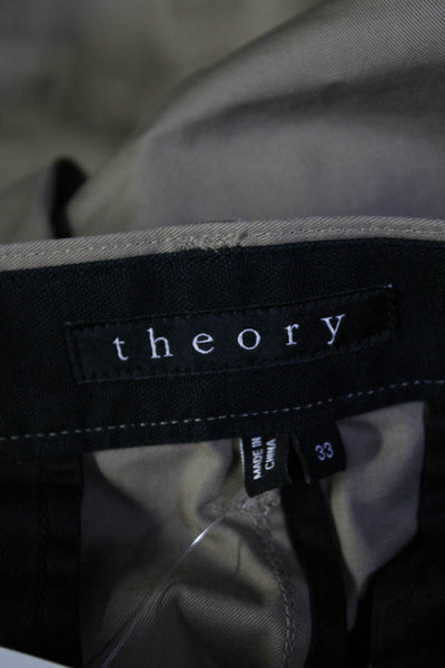 Theory Mens Zipper Fly Straight Leg Chino Trouser Pants Brown Cotton Size 33