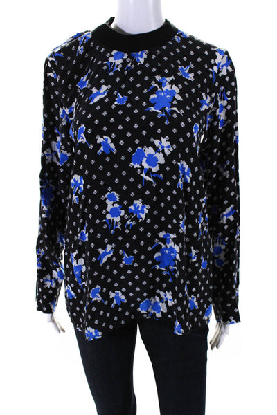 Thakoon Womens Silk Floral Print Long Sleeve Pullover Blouse Top Black Size 8