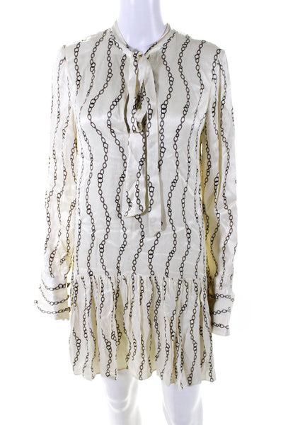 Alexis Womens Chain Print V-Neck Long Sleeve Mini Dress Beige Size M