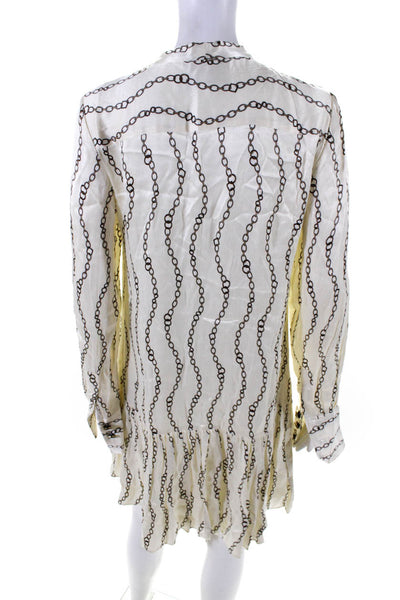 Alexis Womens Chain Print V-Neck Long Sleeve Mini Dress Beige Size M