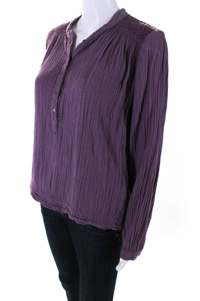 Xirena Women's Round Neck Long Sleeves Half Button Down Shirt Purple Size M