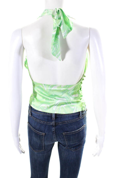 House Of Sunny Womens Marbled Satin Halter Crop Top Blouse Green Size 2