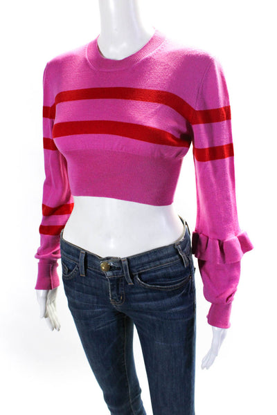 Maggie Marilyn Womens Crew Neck Cropped Striped Sweater Pink Red Size Small