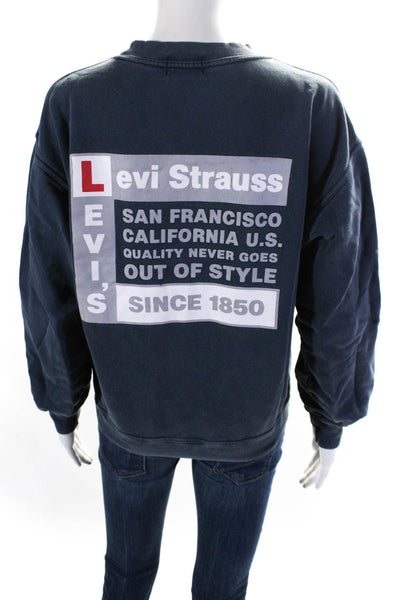 Levi Strauss & Co Womens Crew Neck Logo Pullover Sweatshirt Blue Size Medium