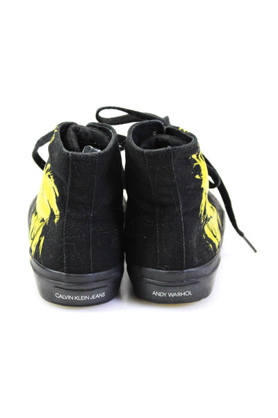 Calvin Klein Jeans Womens Pop Art Canvas High Top Sneakers Black Yellow Size 8