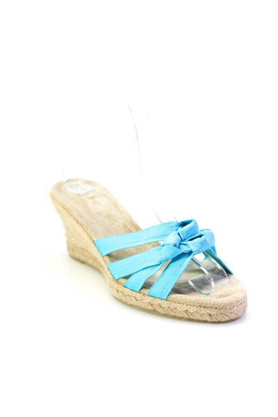 J Crew Womens Knotted Strappy Slip-On Espadrille Wedge Heels Mules Blue Size 7