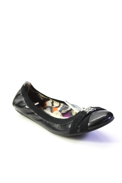 Coach Womens Leather Medallion Buckled Strapped Ruched Ballet Flats Black Size 7